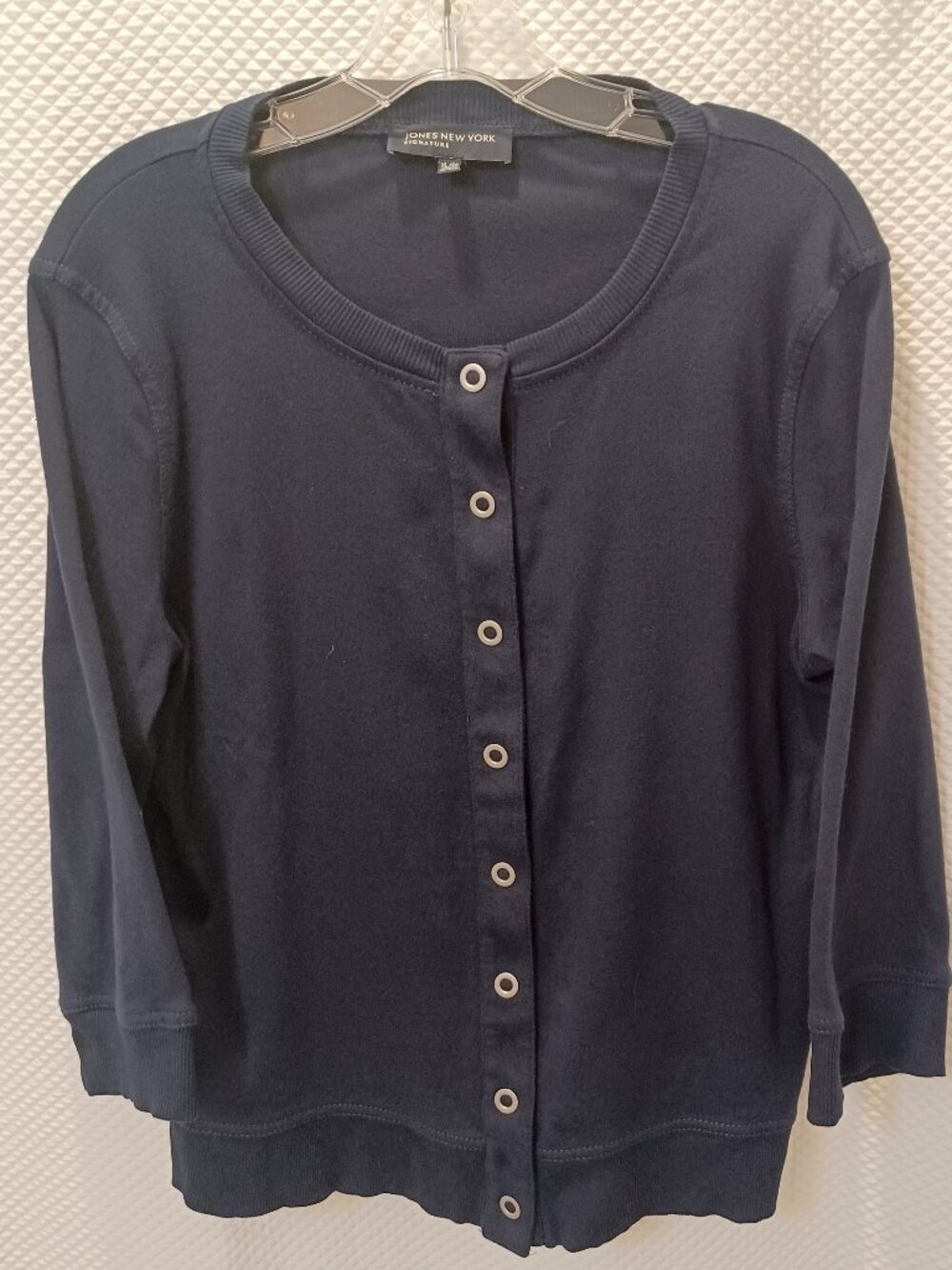 Jones New York Signature Navy Blue Snap Front Top Cardigan Womens XL Cotton